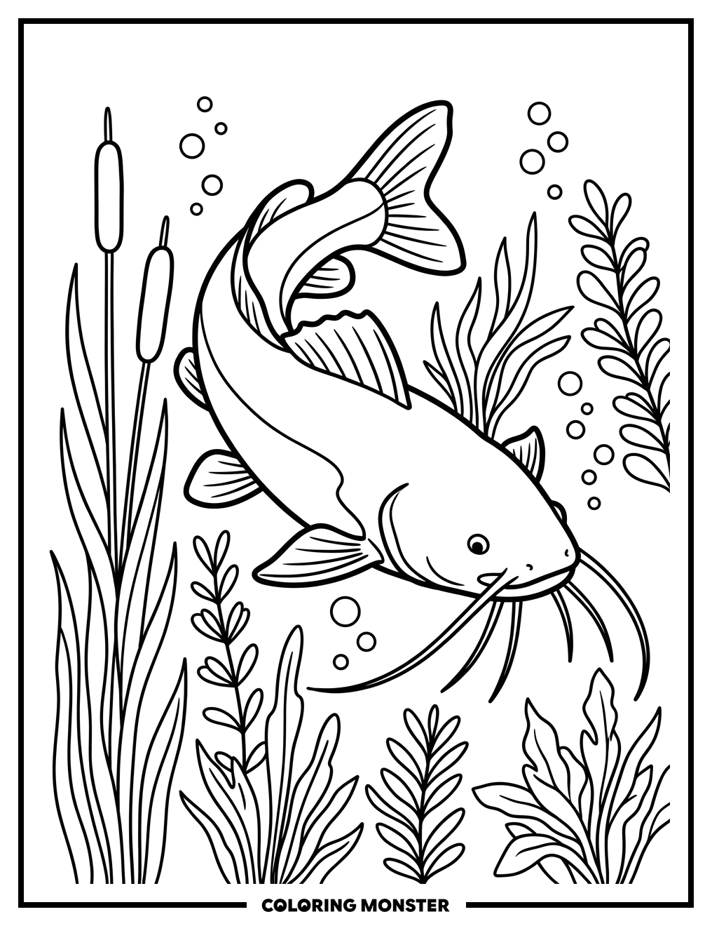 Redtail Catfish Swimming Coloring Page