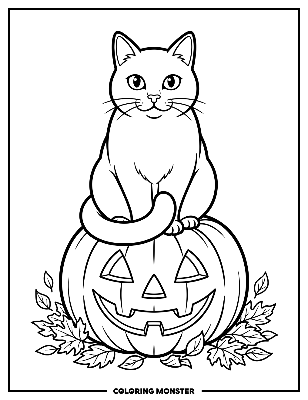 Regal Cat on Halloween Pumpkin Coloring Page