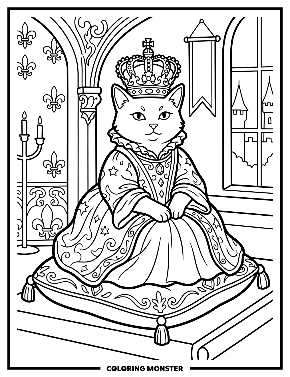 Regal Cat Princess Coloring Page