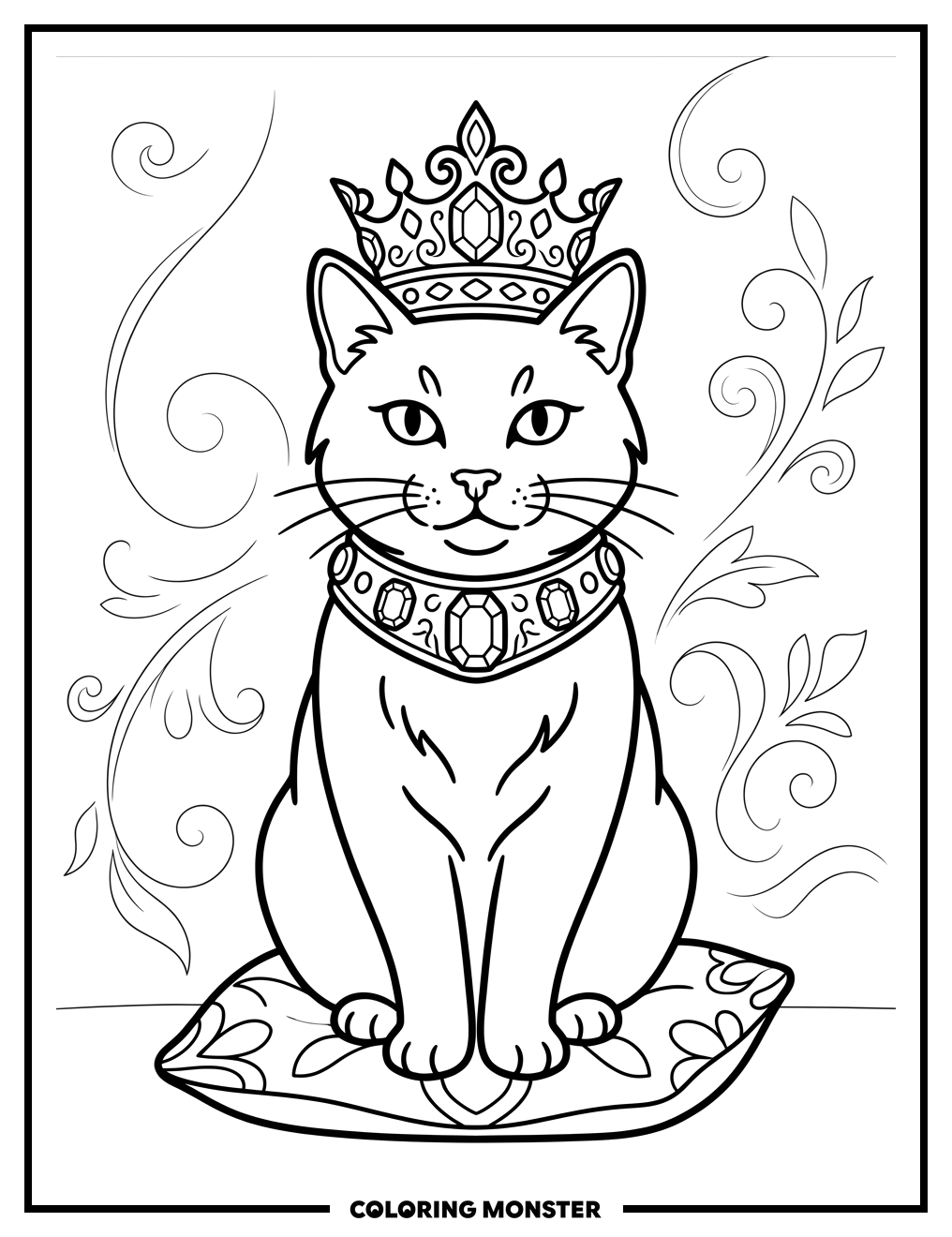 Regal Cat Wearing a Crown Coloring Page