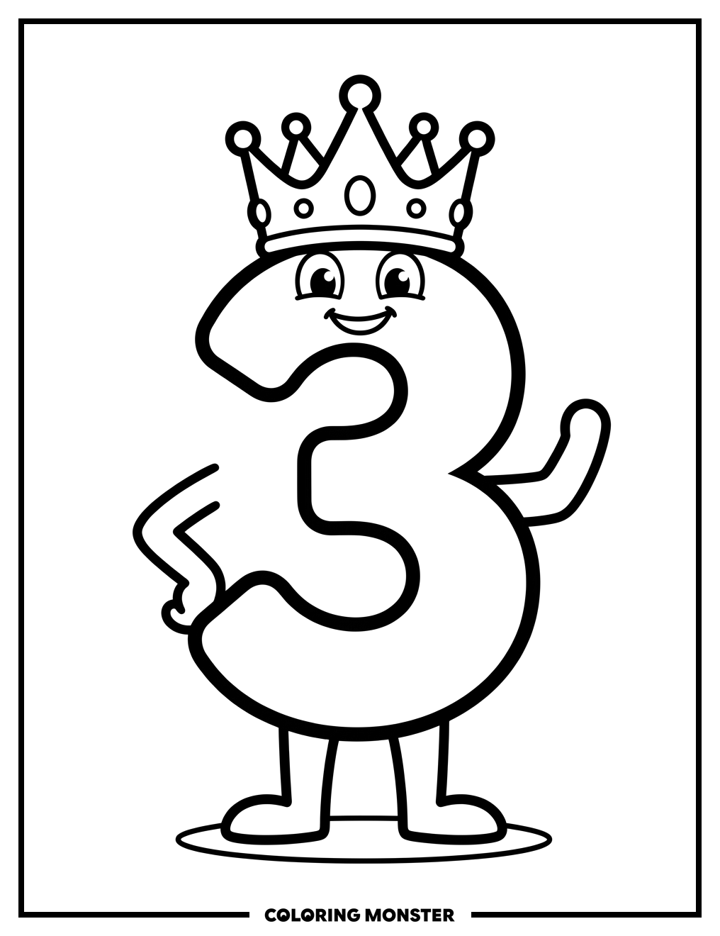 Regal Number Three Coloring Page