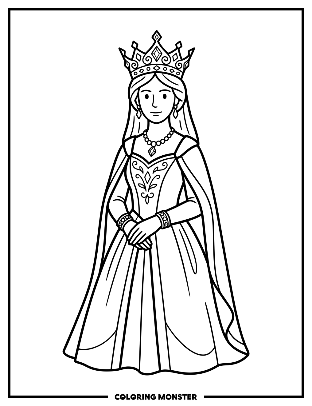 Regal Queen with Diamond Crown Coloring Page