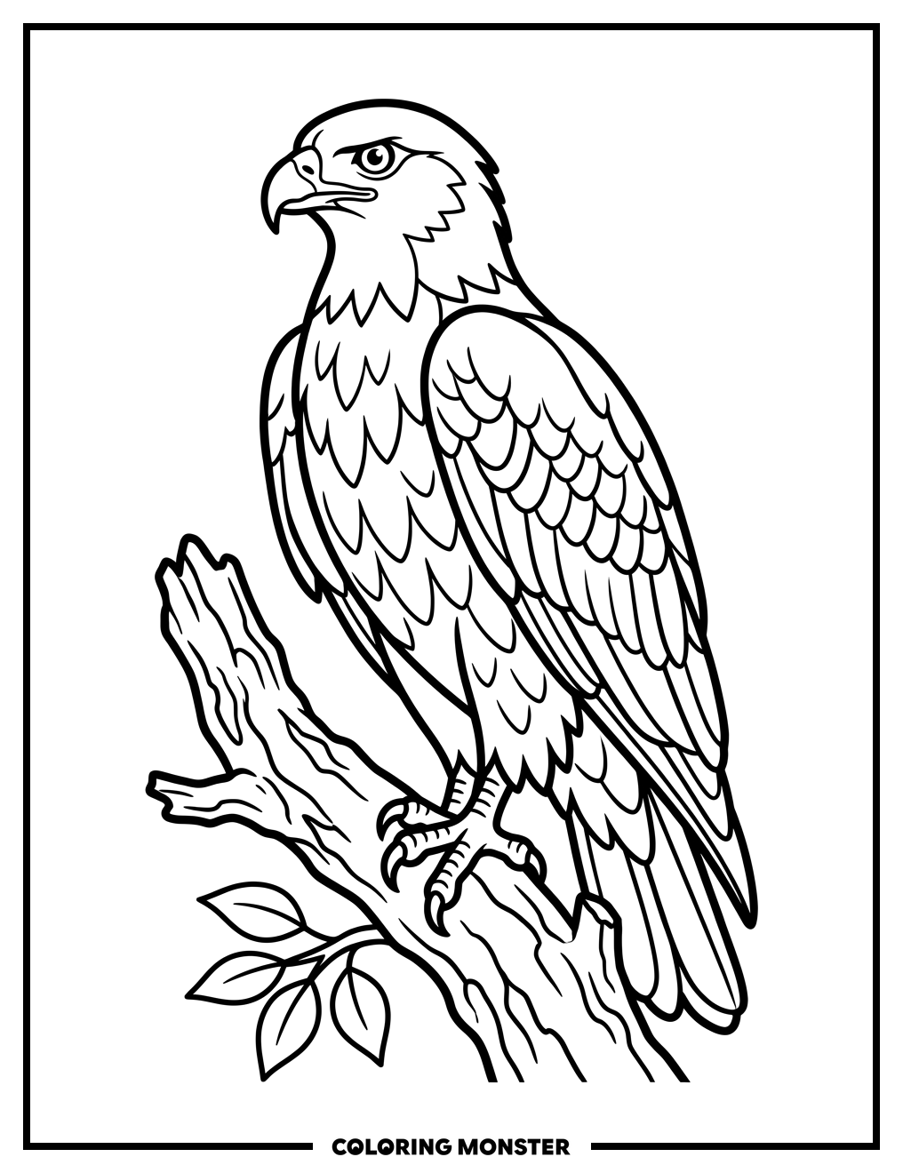 Regal Seahawk on a Branch Coloring Page