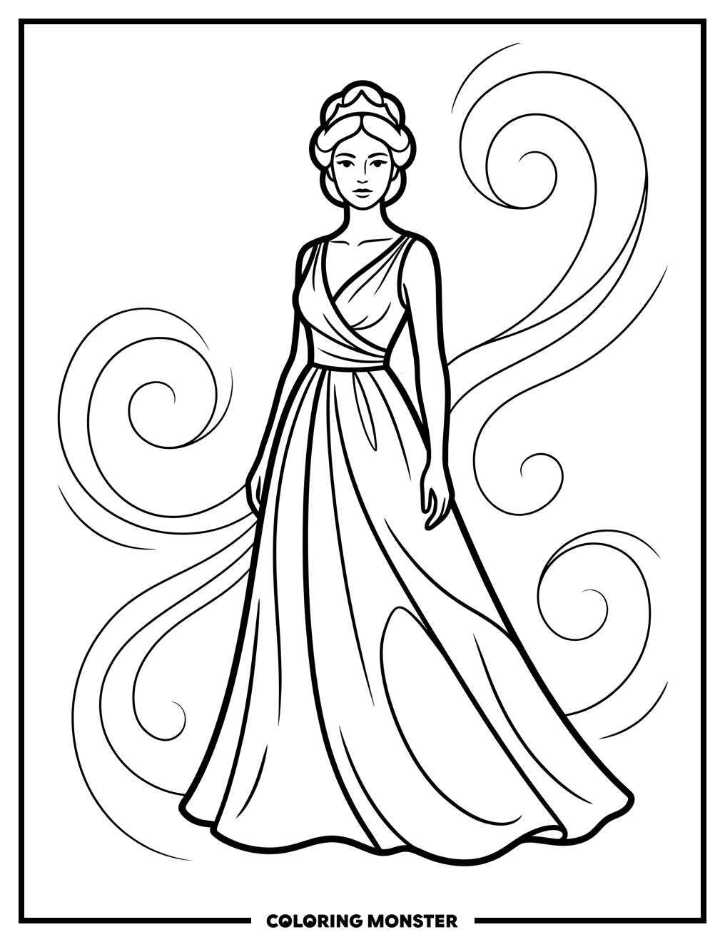 Regal Woman in Elegant Gown Coloring Page