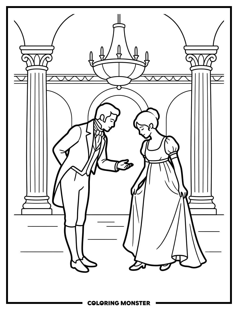 Regency Couple Dancing Coloring Page