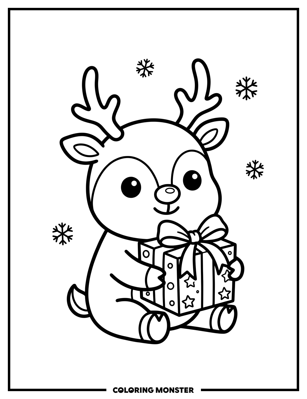 Reindeer Holding a Gift Coloring Page