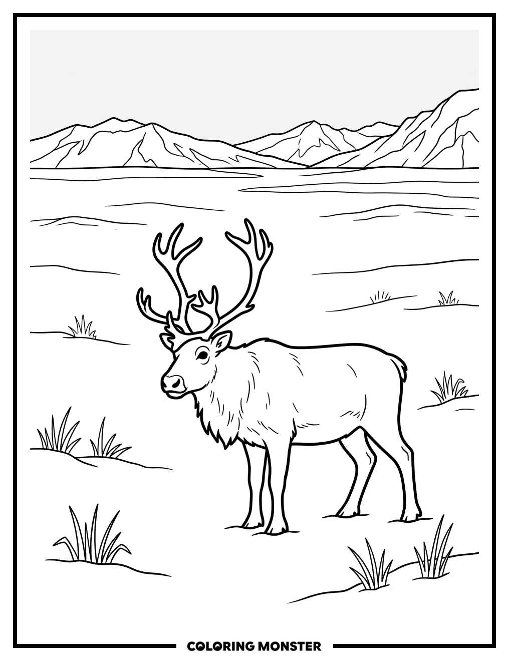 Reindeer in Arctic Tundra Coloring Page