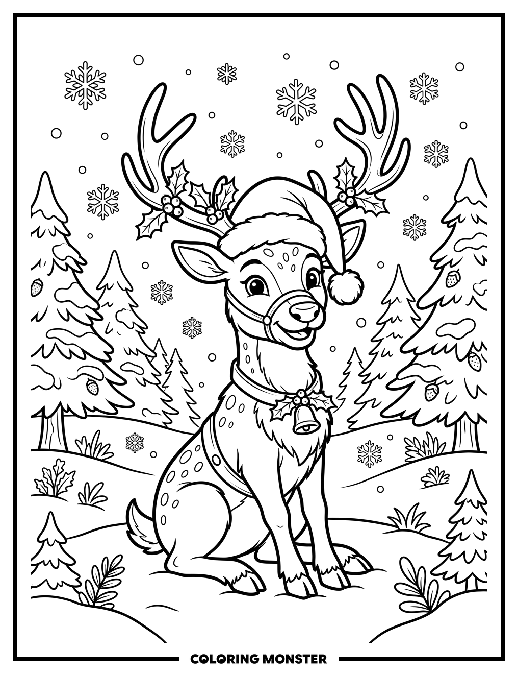 Reindeer in Snowy Clearing Coloring Page