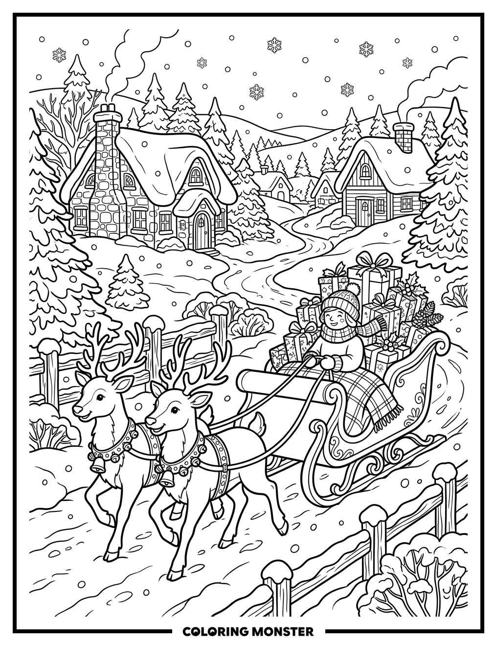 Reindeer Sleigh Full Of Gifts Coloring Page