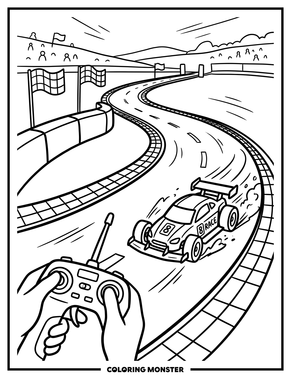 Remote Control Race Car on Track Coloring Page