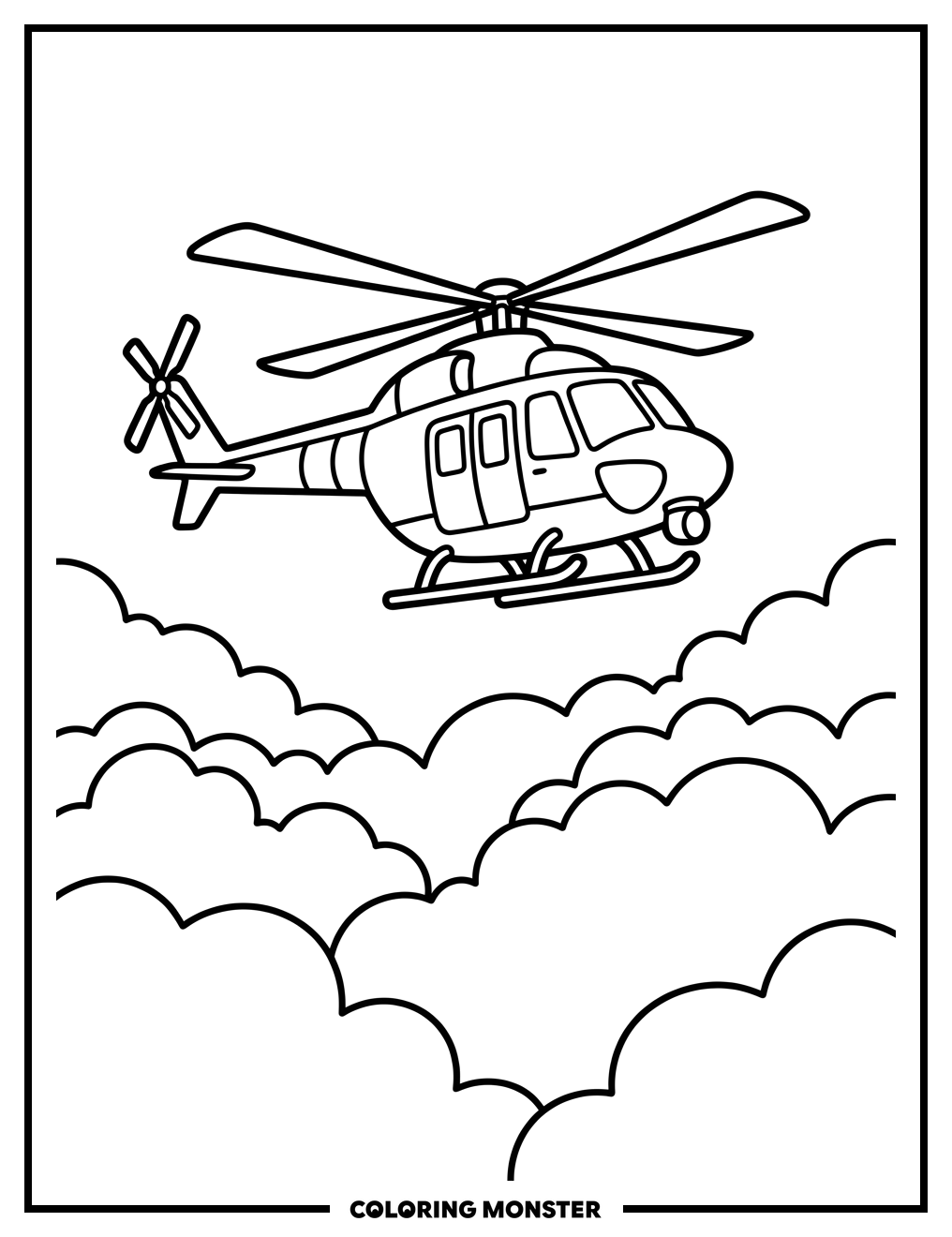 Rescue Helicopter Above Clouds Coloring Page