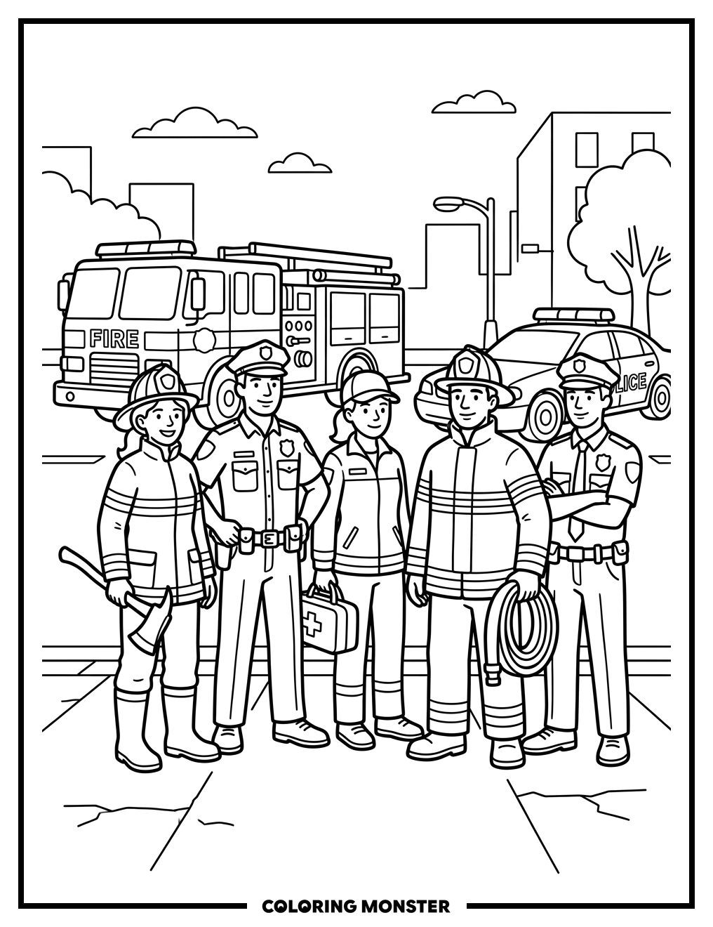 Rescuers Working Together Coloring Page