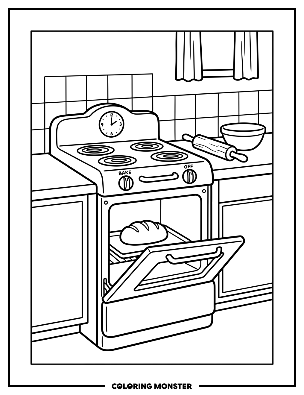 Retro 1950s Oven In Kitchen Coloring Page