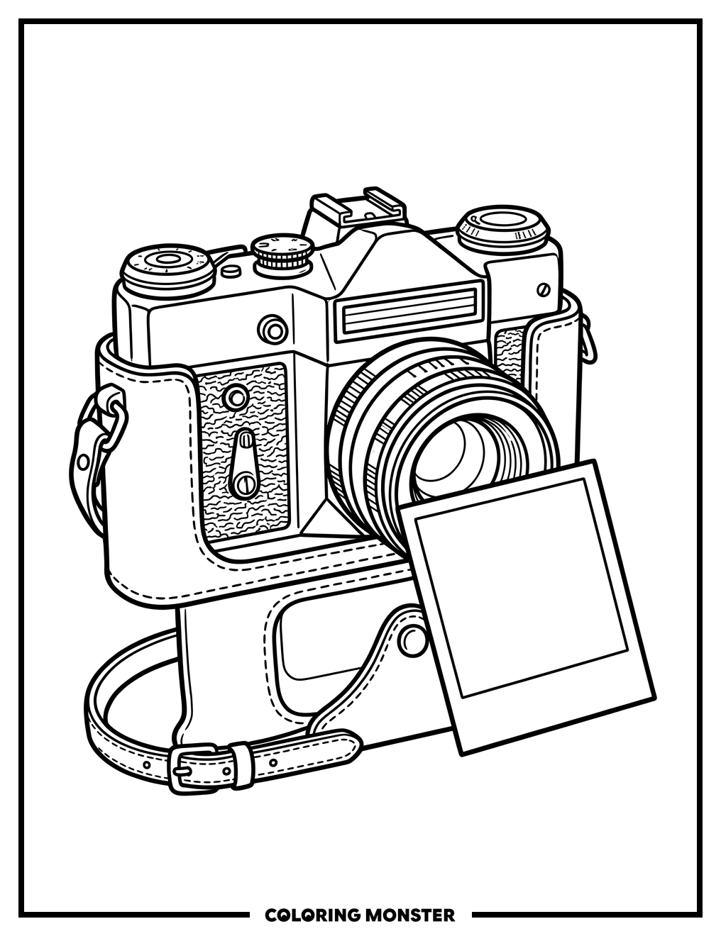 Retro Camera With Photo Frame Coloring Page