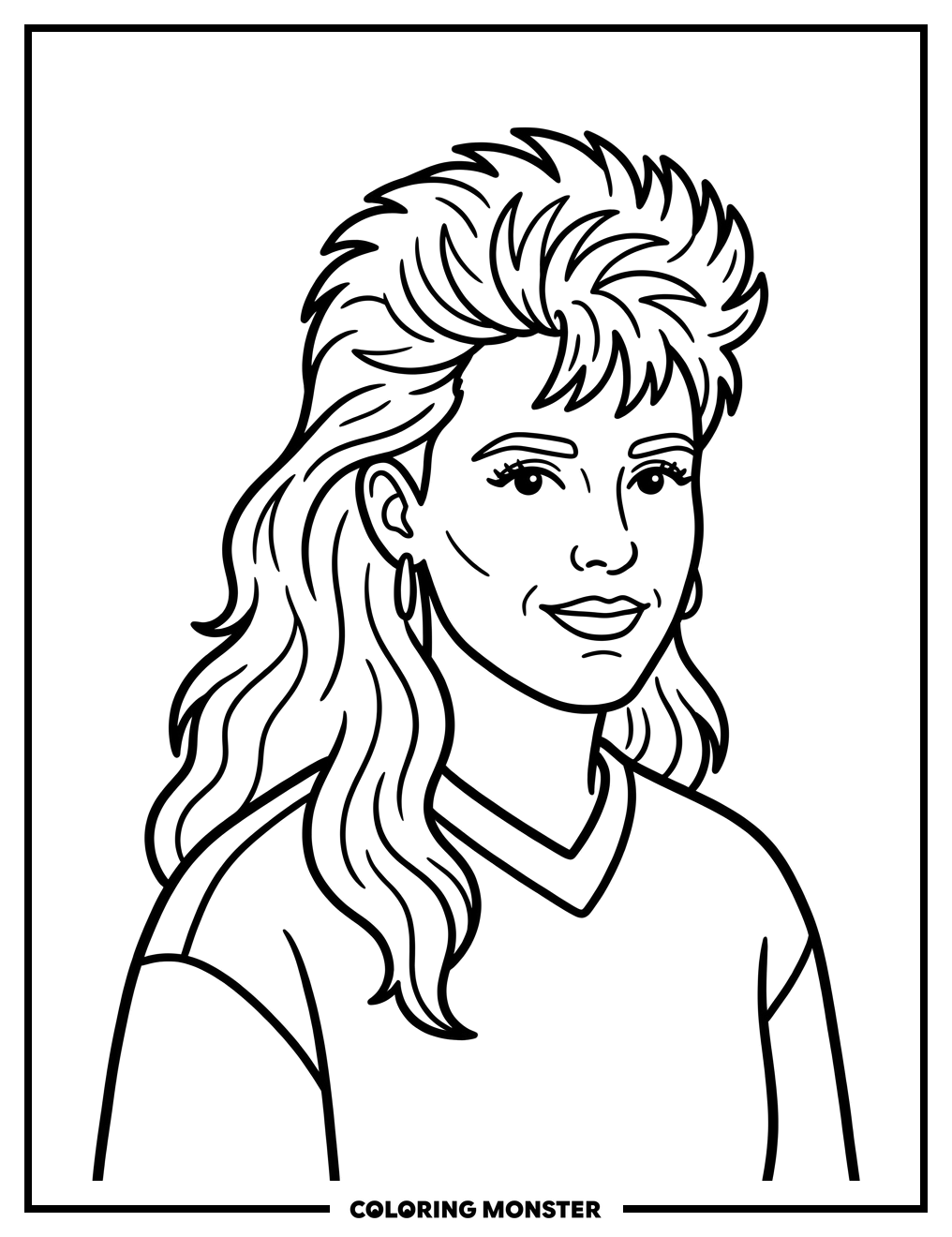 Retro Mullet Hairstyle Coloring Page