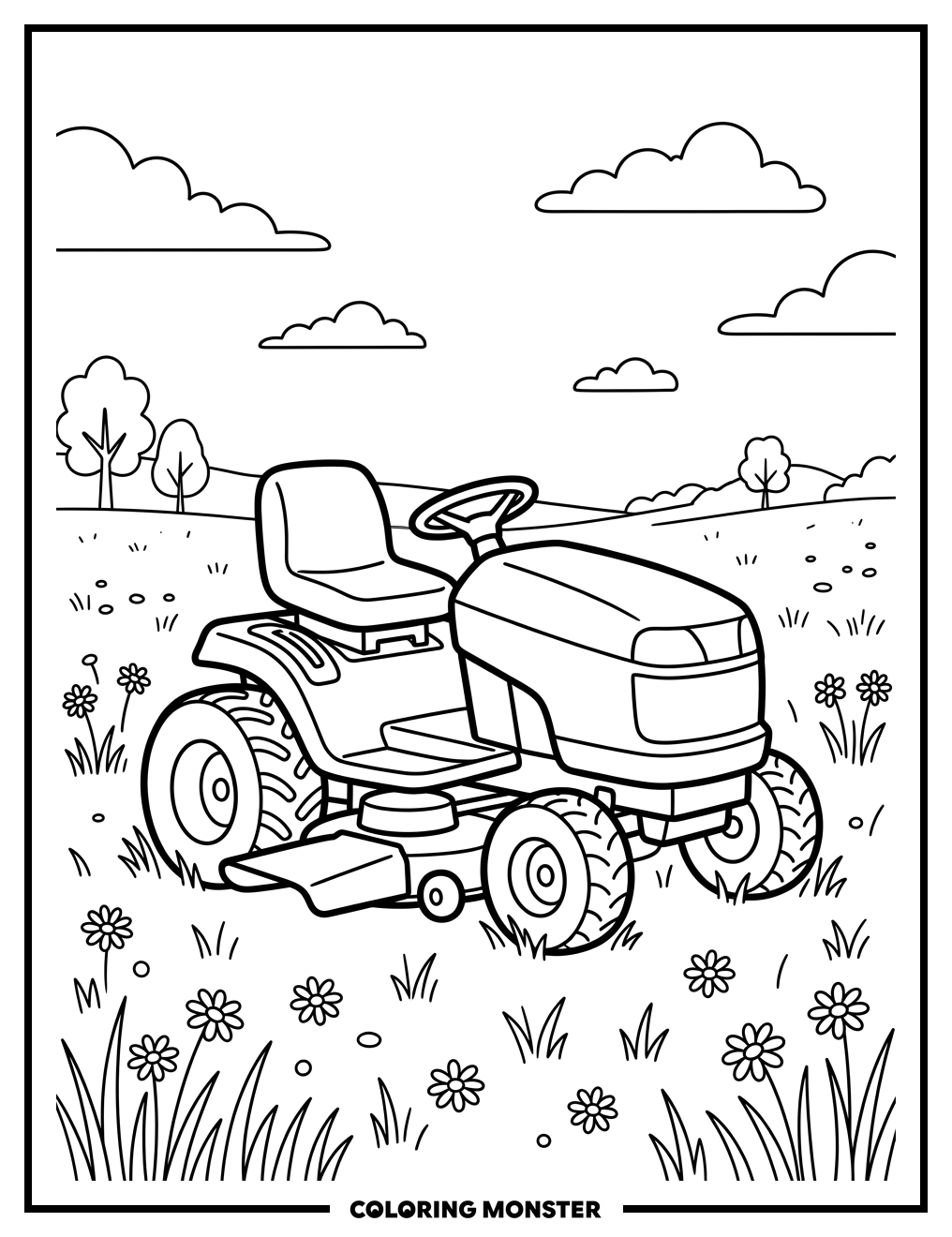 Ride-On Lawn Mower in Field Coloring Page
