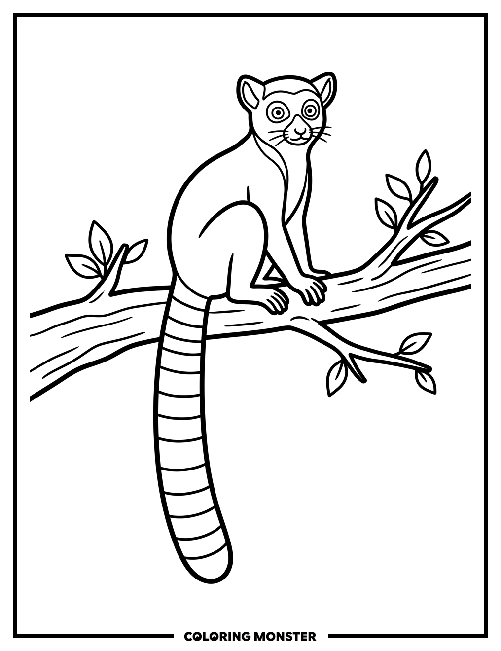 Ring Tailed Lemur Sitting on Branch Coloring Page