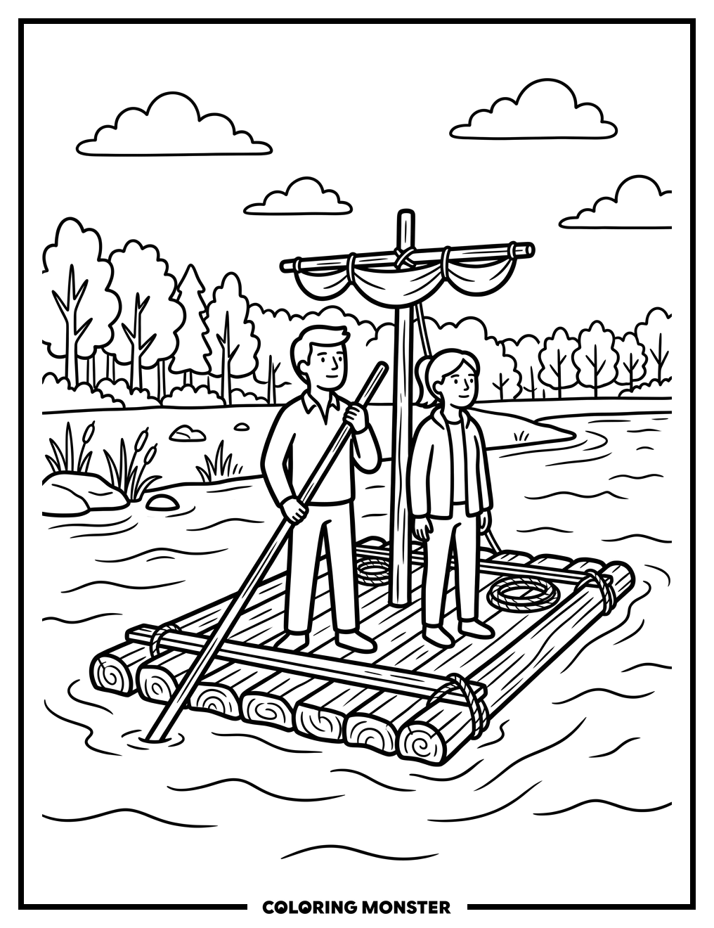 River Raft Adventure Coloring Page