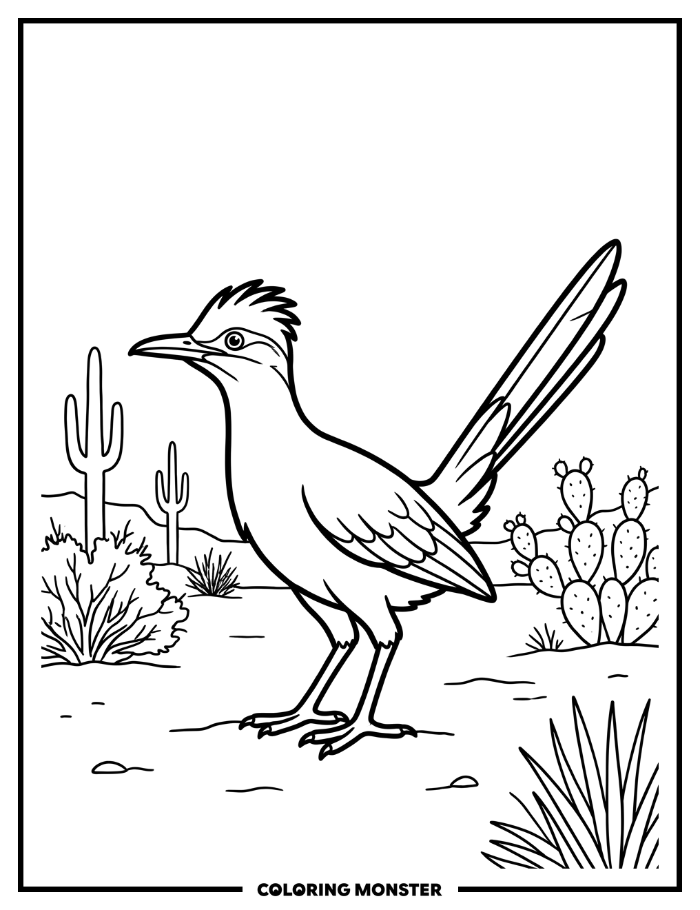 Roadrunner in the Desert Coloring Page