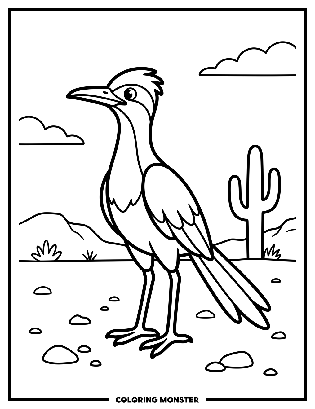 Roadrunner in the Desert Coloring Page