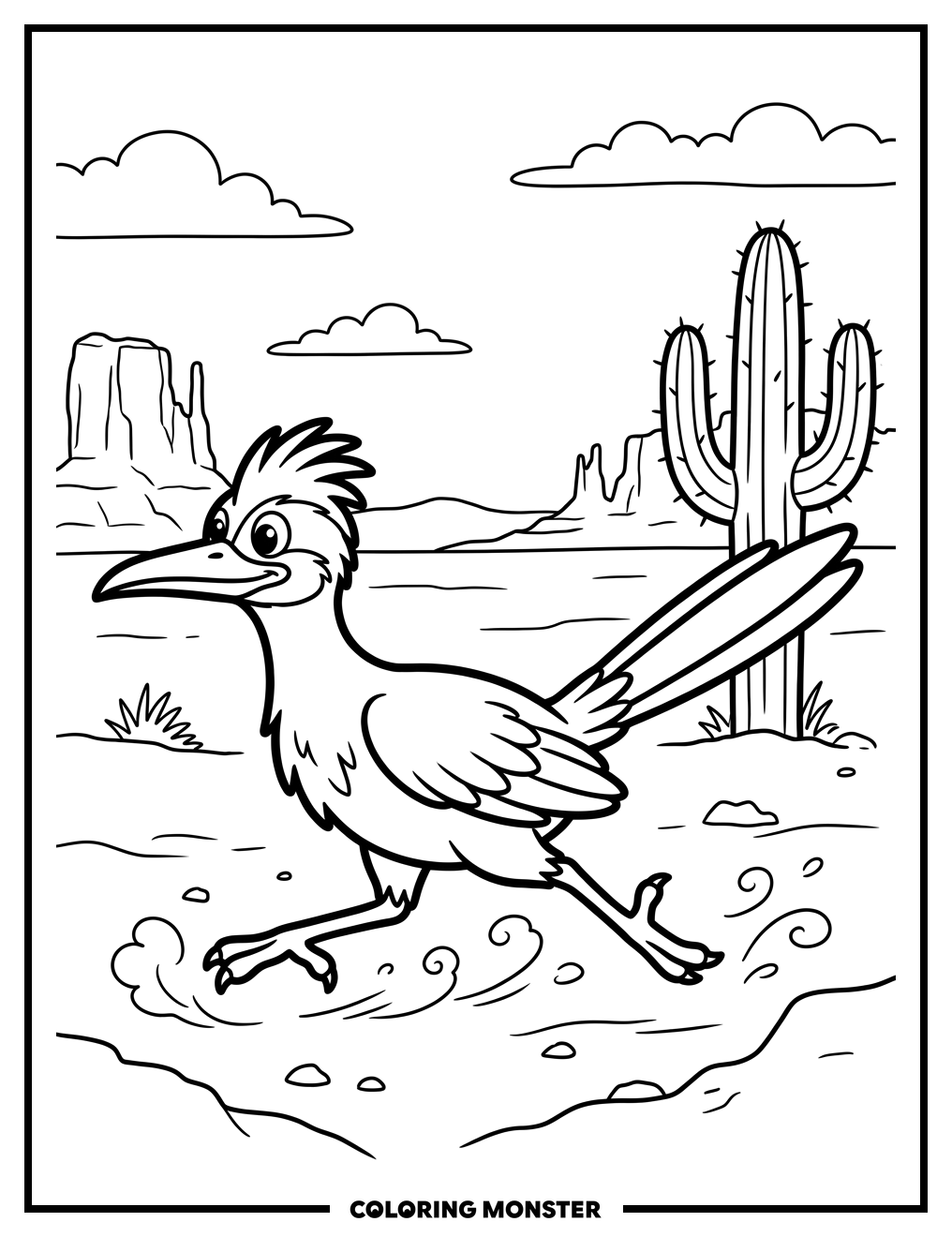 Roadrunner Speeding Through Desert Coloring Page