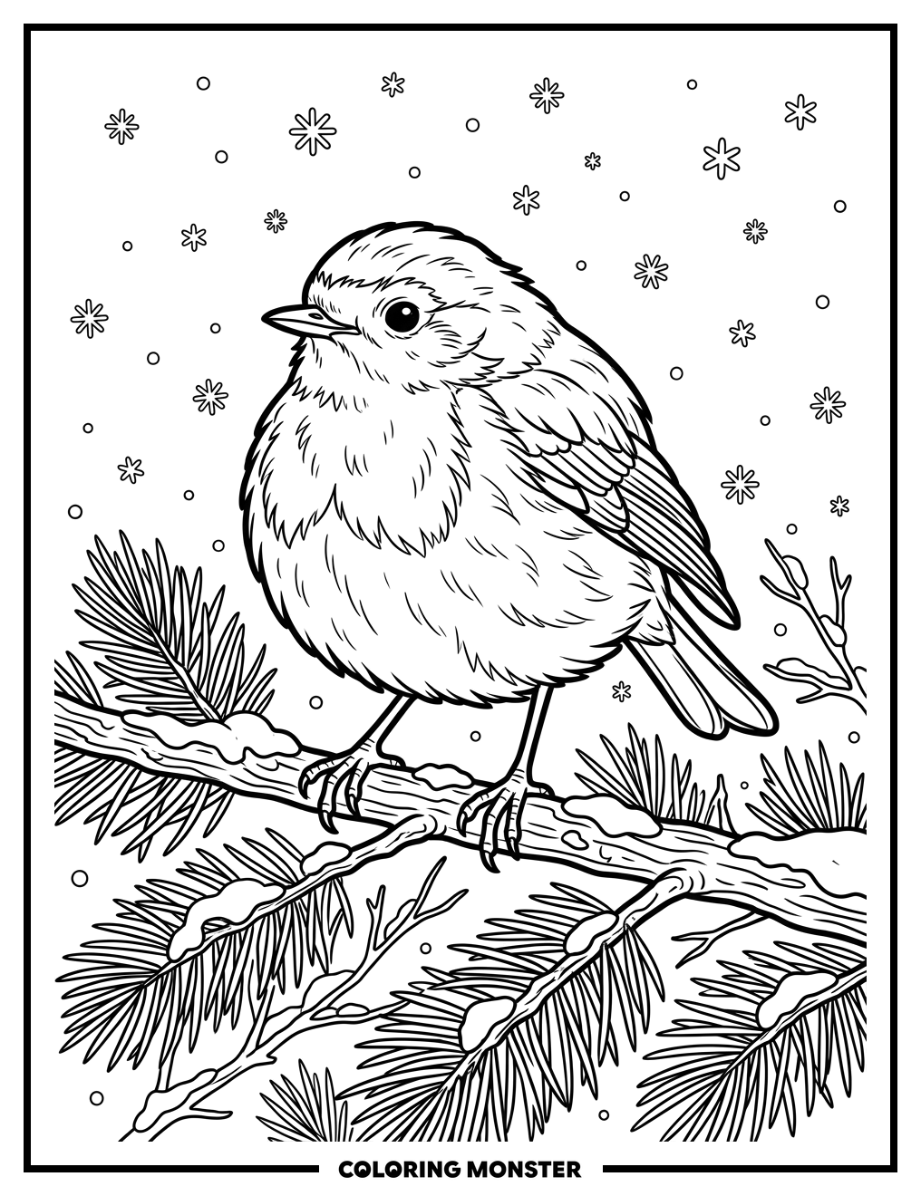 Robin in Snowy Pine Coloring Page