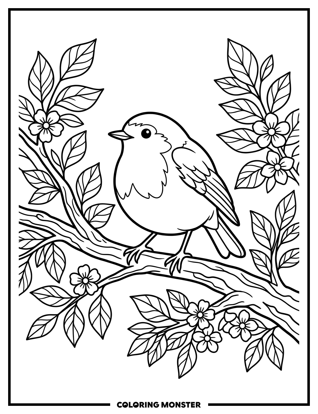 Robin on a Branch Coloring Page
