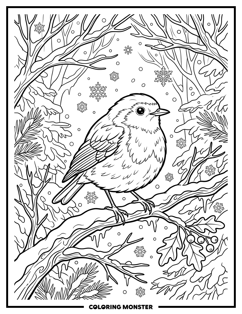 Robin on Snowy Branch