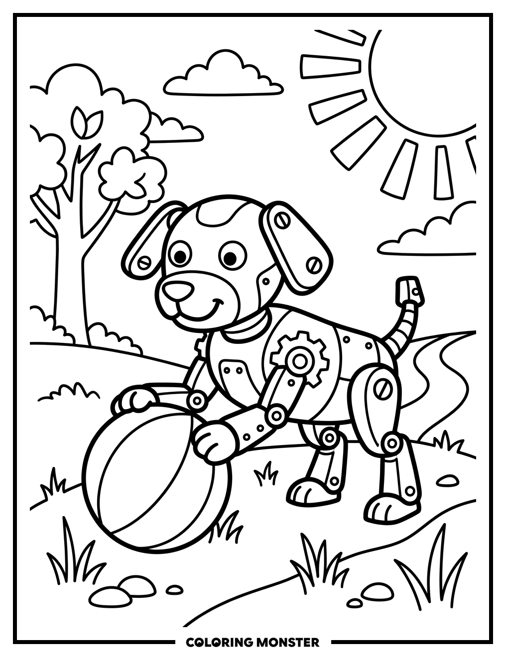 Robot Animal Playing With Ball Coloring Page