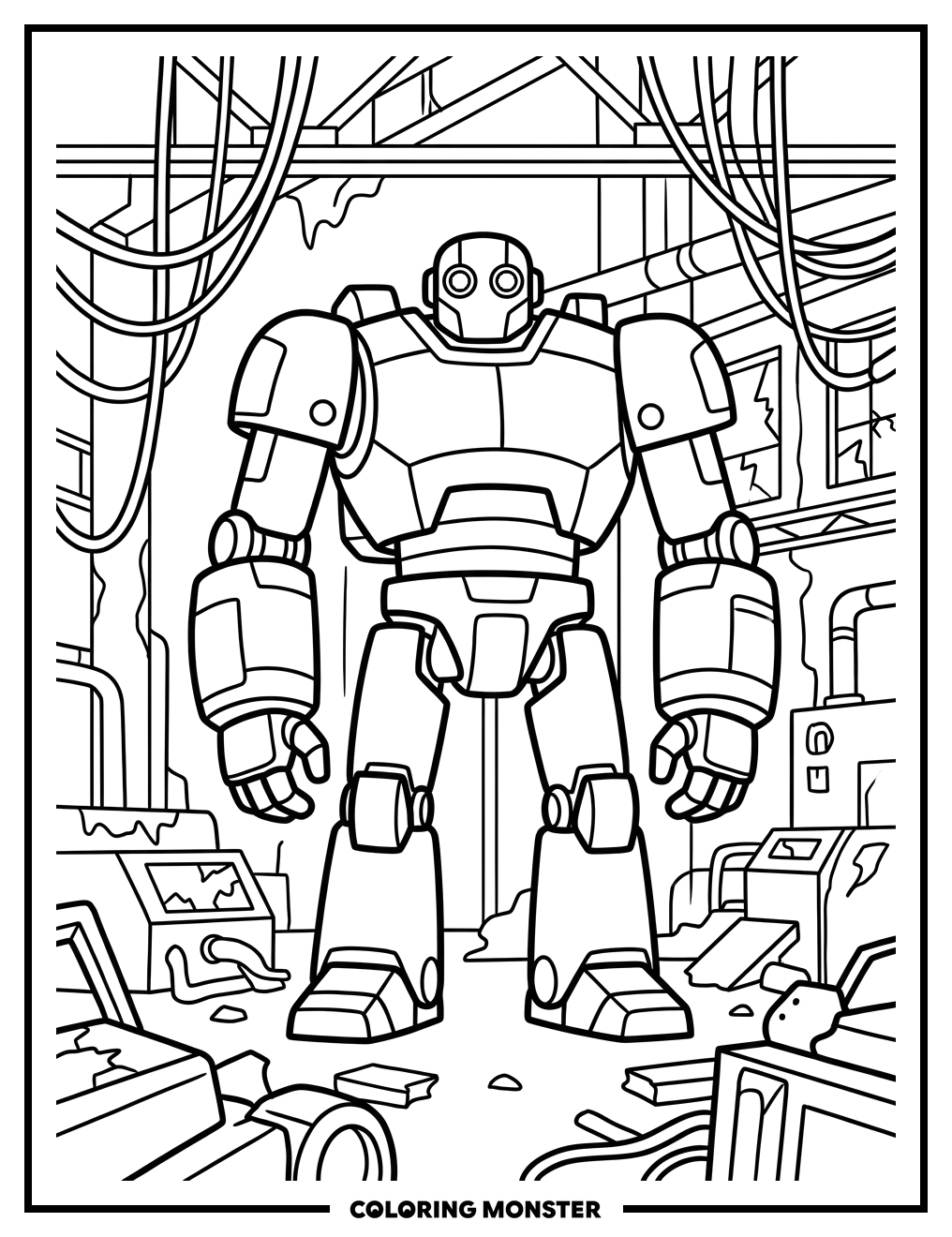 Robot In A Factory Coloring Page