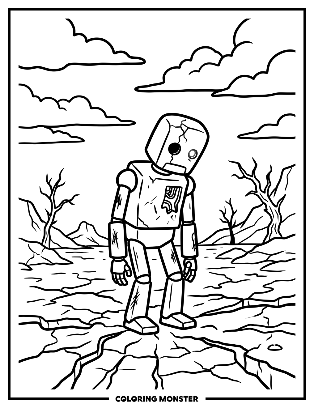 Robot in Barren Wasteland Coloring Page