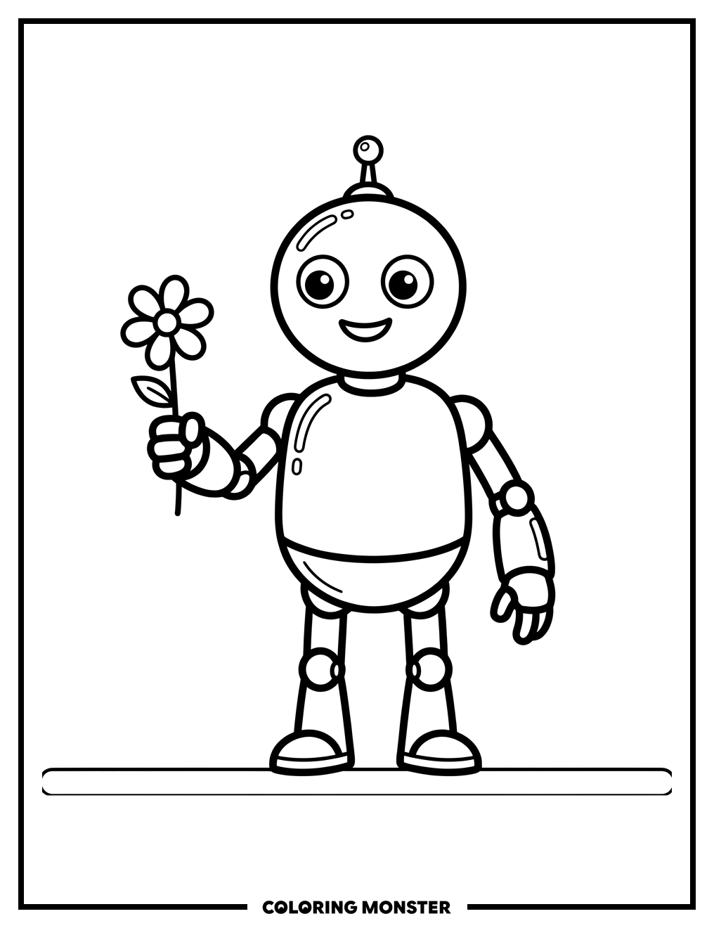 Robot Offering a Flower Coloring Page