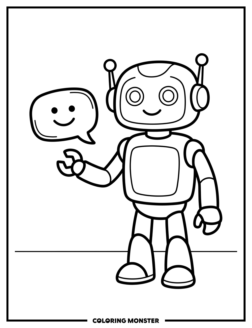 Robot Offering a Speech Bubble Coloring Page