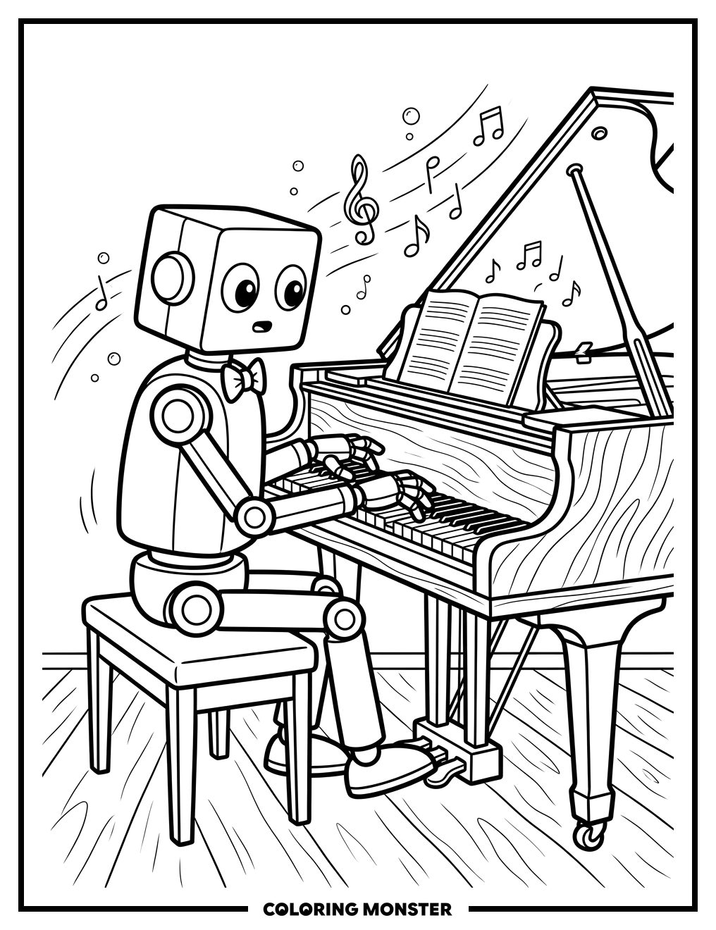Robot Playing Grand Piano Coloring Page
