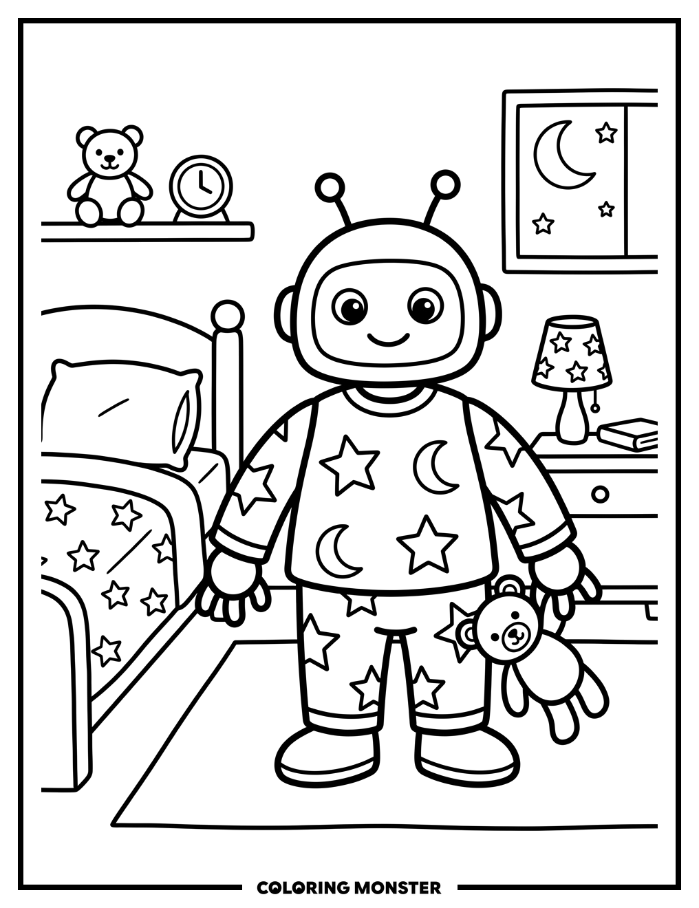 Robot Ready For Bed Coloring Page