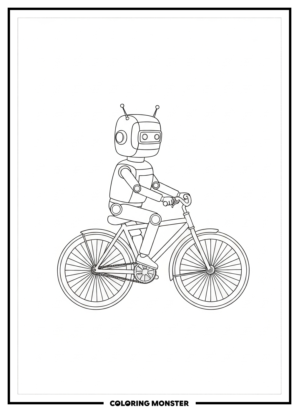 Robot Riding A Bicycle Coloring Page