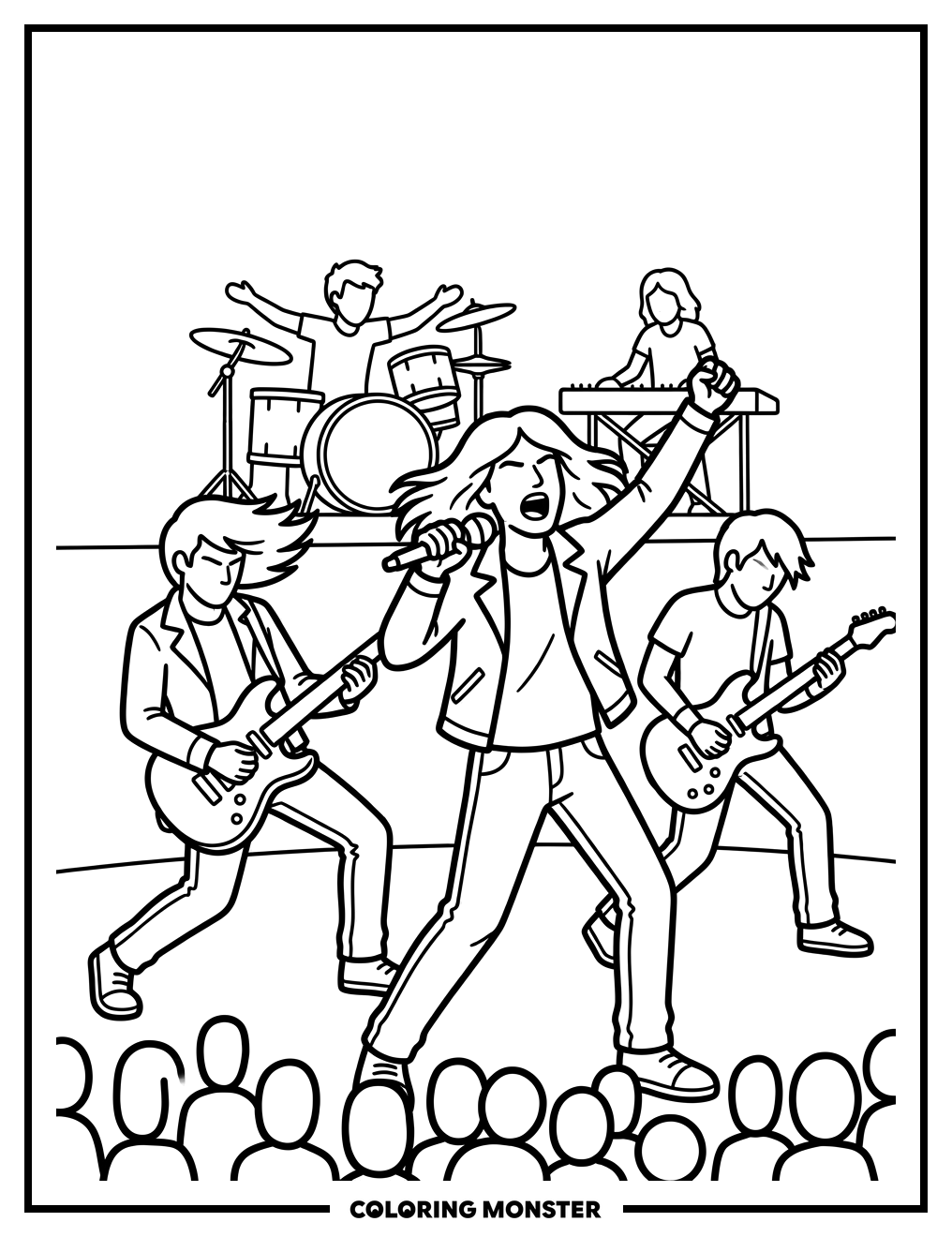 Rock Band Performing Live Coloring Page