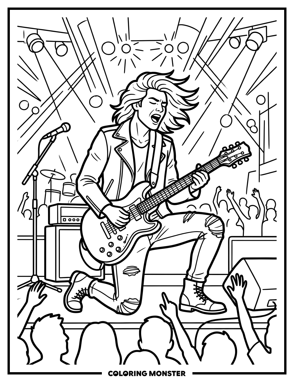 Rock Star Guitarist at Concert Coloring Page