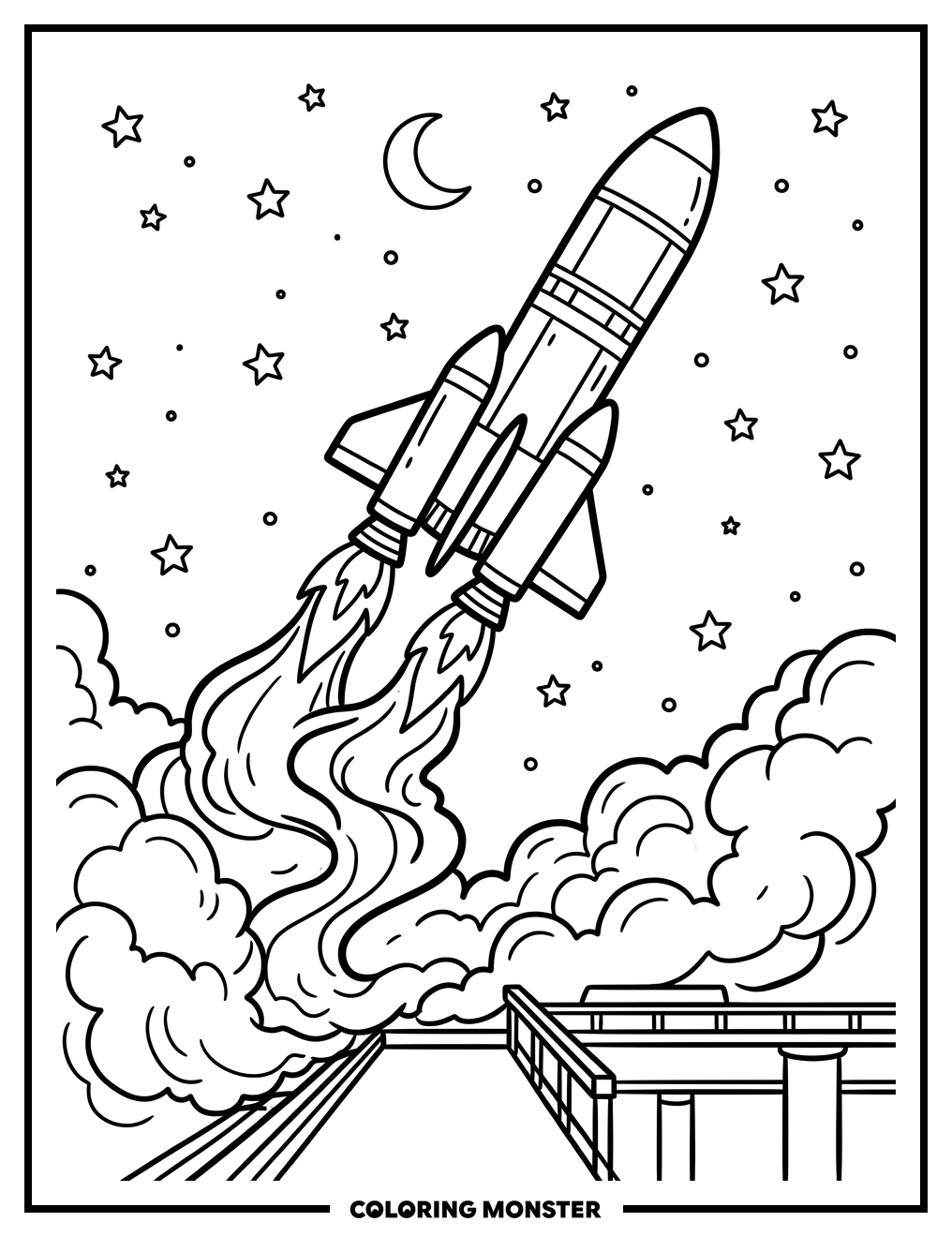 Rocket Launching into Starry Night Coloring Page