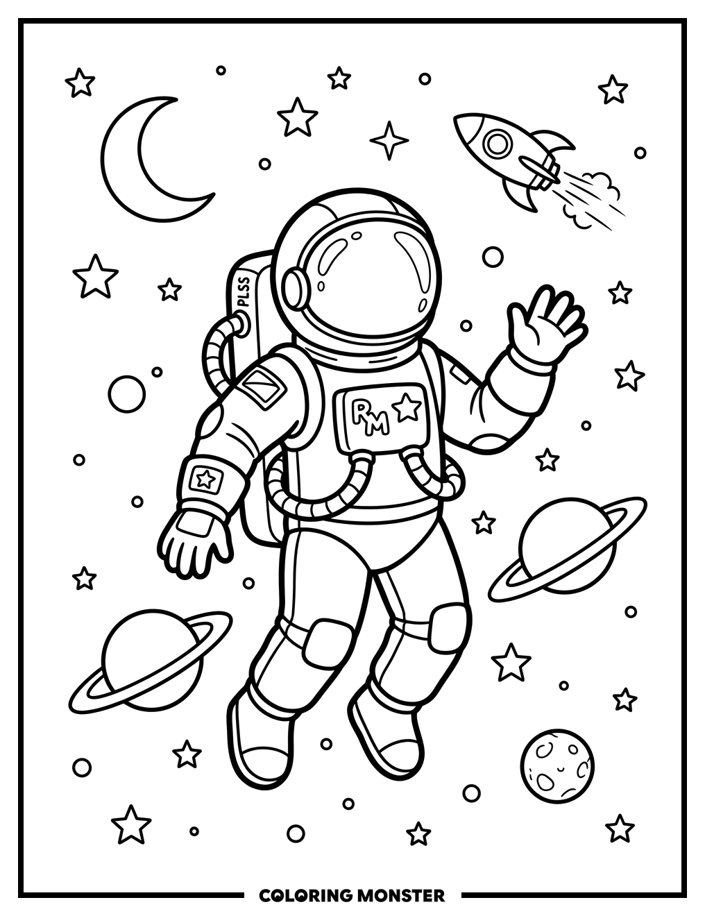 Rocket Man in Outer Space Coloring Page