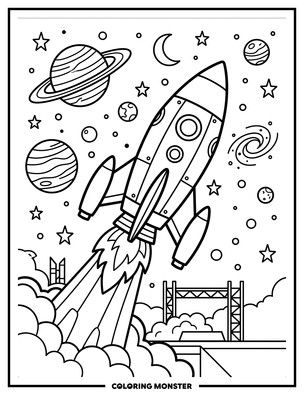 Rocket Ship Blasting Off Coloring Page