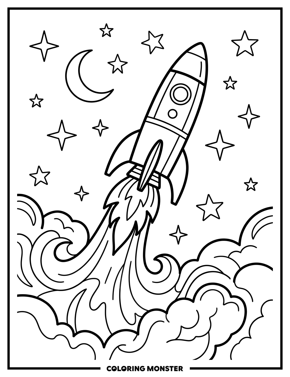 Rocket Ship Blasting Off Coloring Page