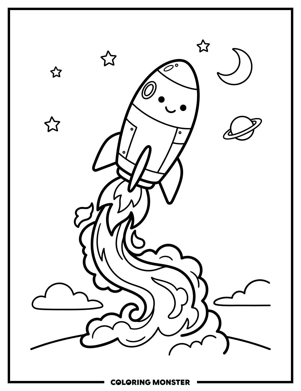 Rocket Ship Blasting Off Coloring Page