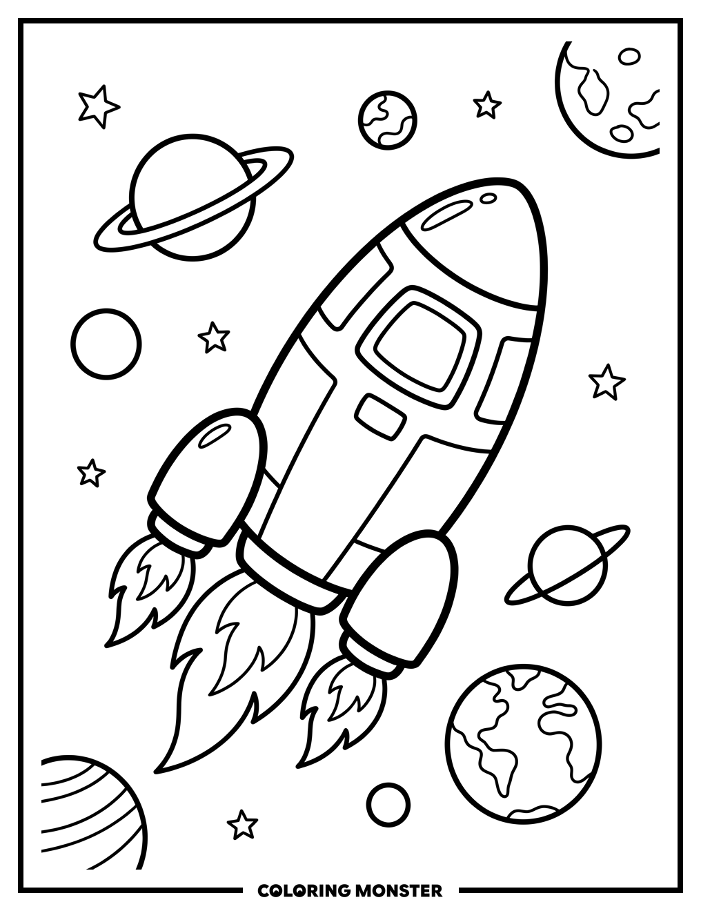 Rocket Ship in Space Coloring Page
