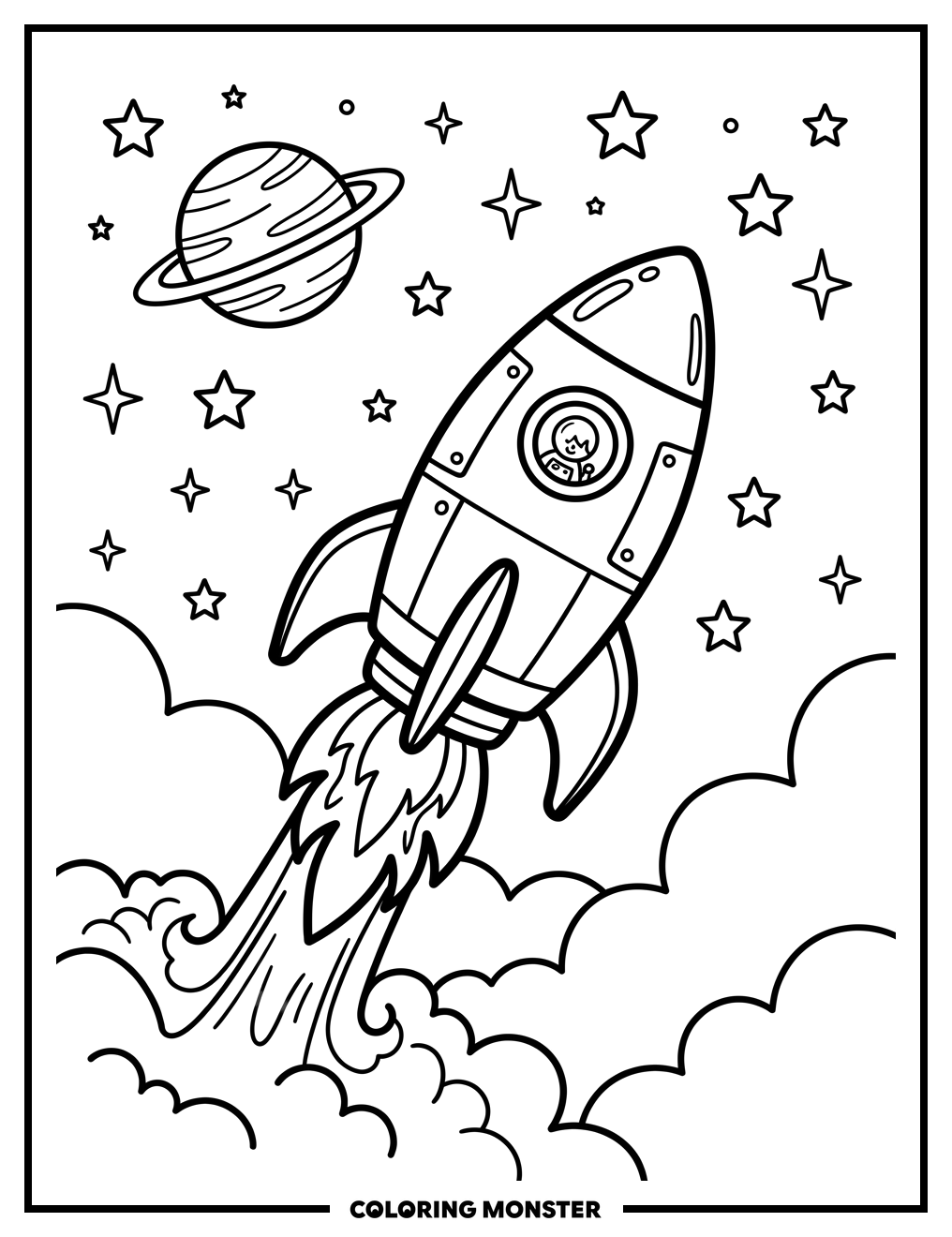 Rocketship Launching into Space Coloring Page