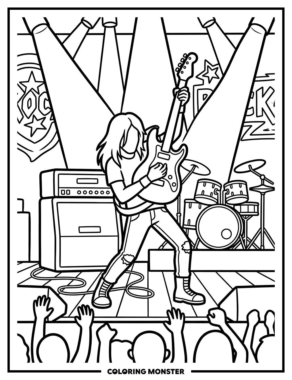 Rockstar Guitarist On Stage Coloring Page