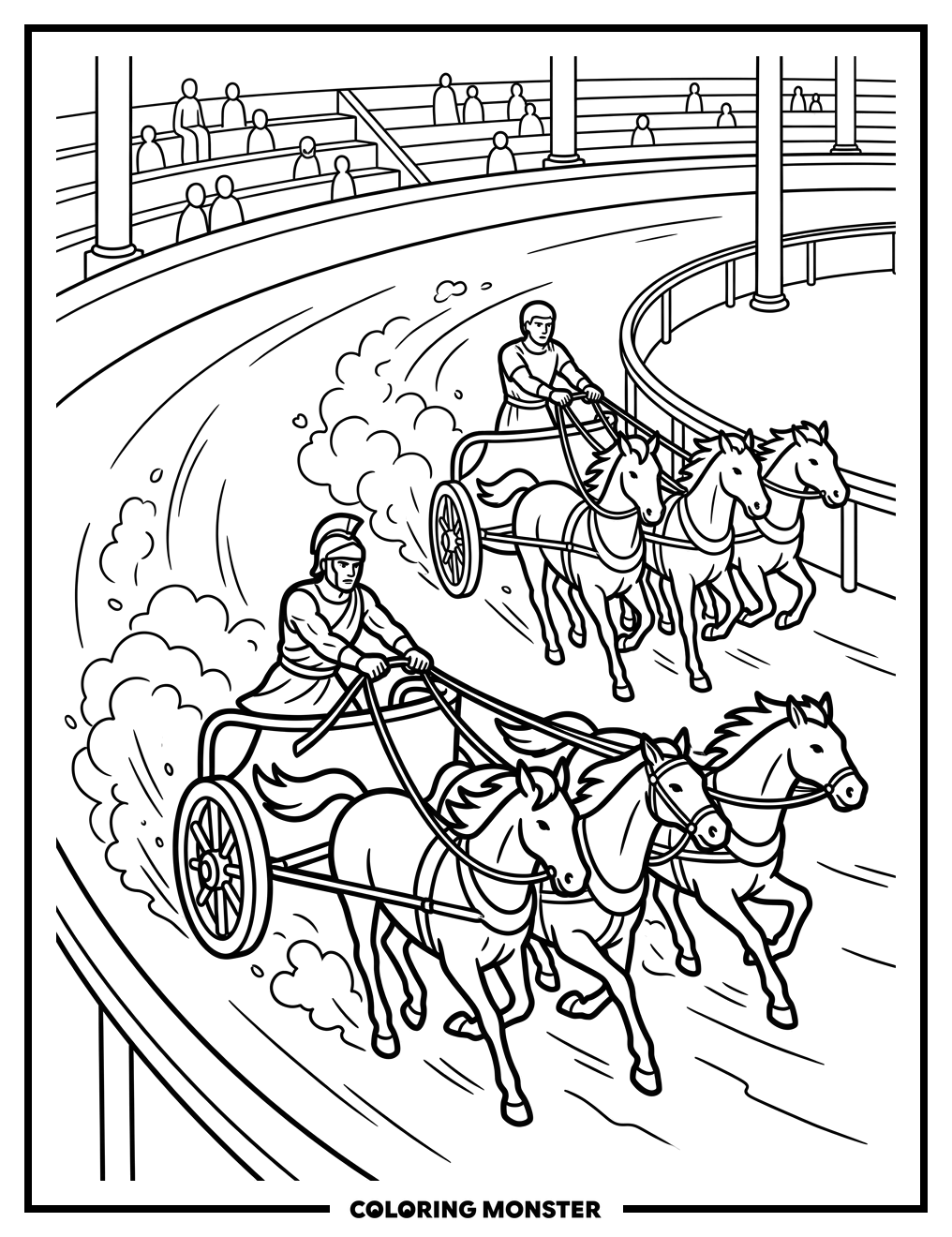 Roman Chariot Race Coloring Page