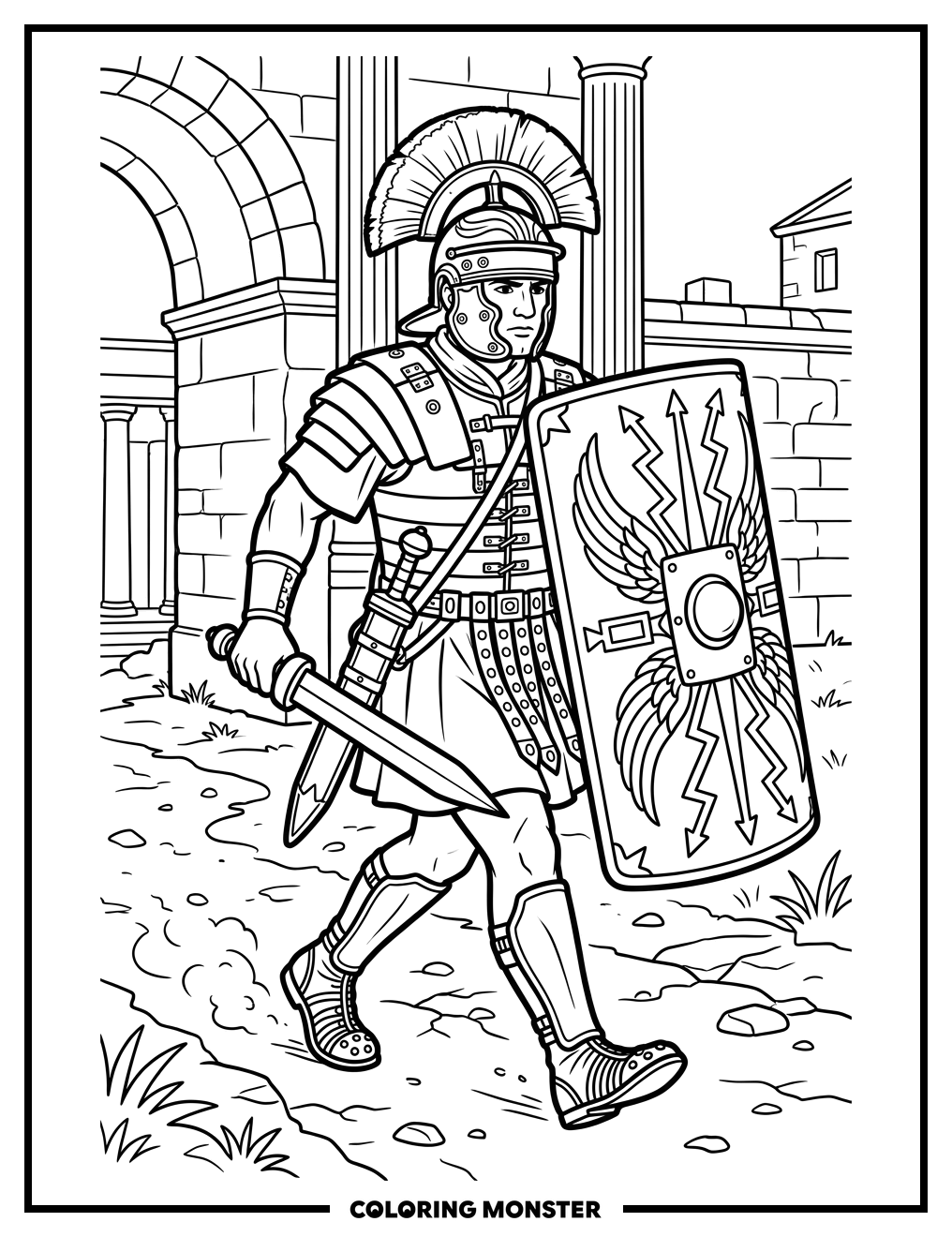 Roman Legionary Soldier Marching Coloring Page