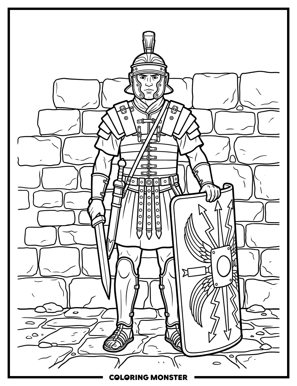 Roman Soldier Standing Guard Coloring Page