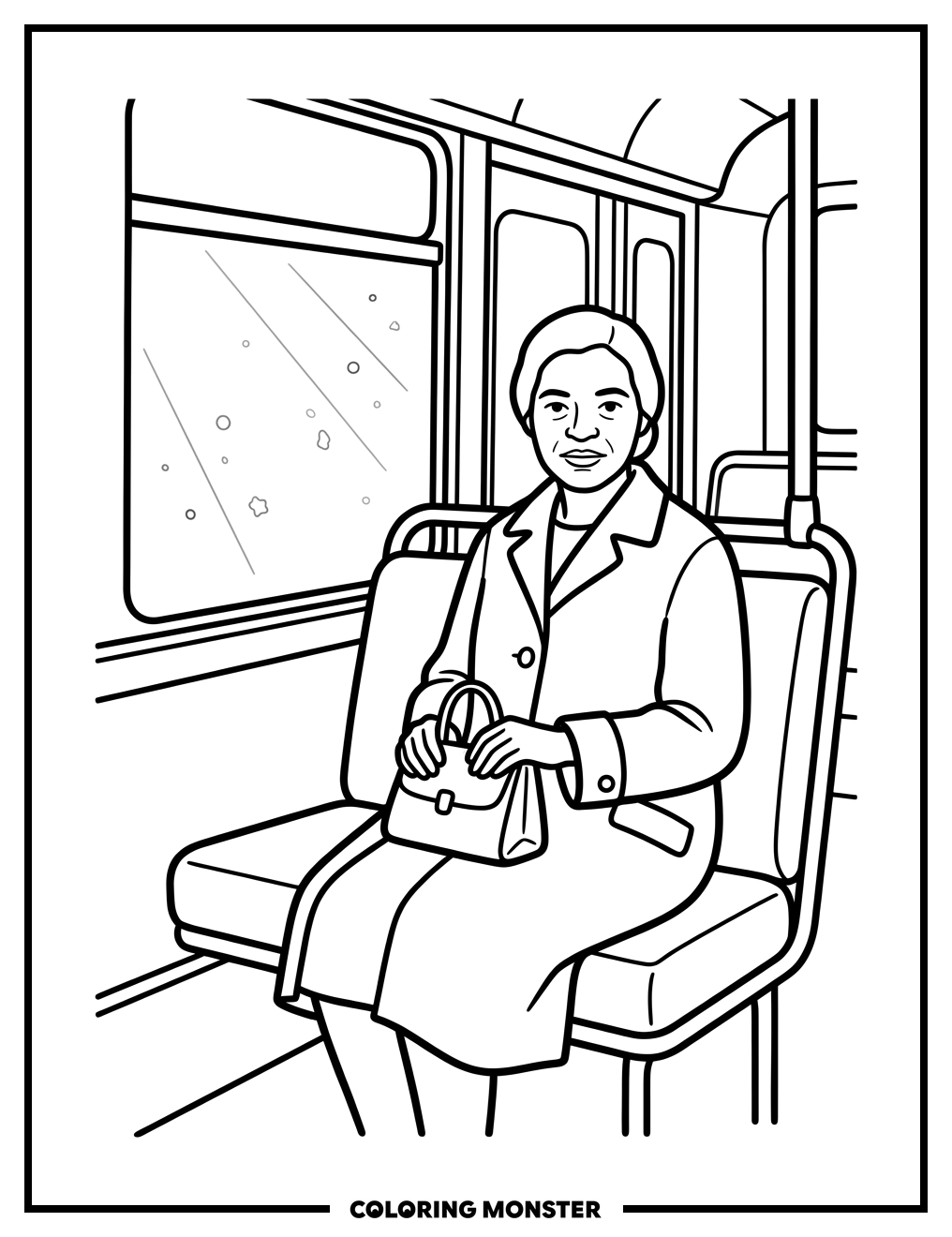 Rosa Parks on Vintage Bus Coloring Page